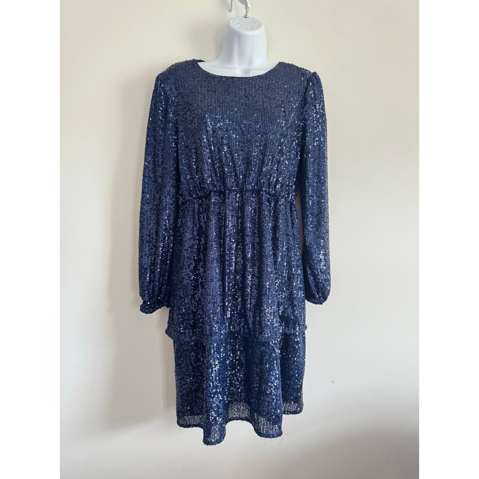 Vineyard Vines Navy Blue Sequin Long Sleeve Tiered Party Dress Womenâs